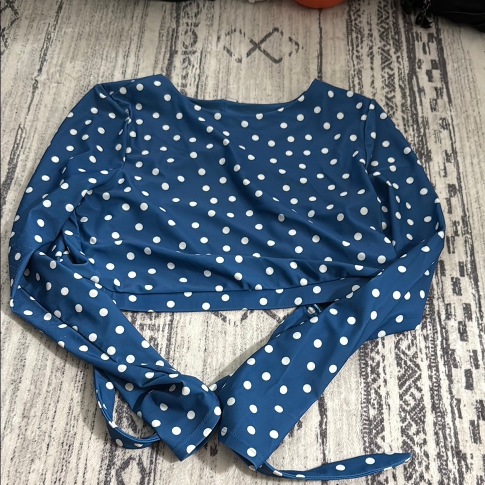 Old Navy Blue and White Puff Sleeve Tie Front Coverup